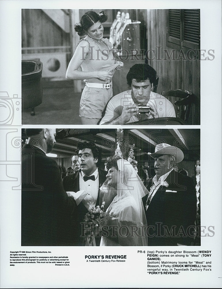 1985 Press Photo Wendy Feign, Tony Ganios, Chuck Mitchell in "Porky's Revenge" - Historic Images