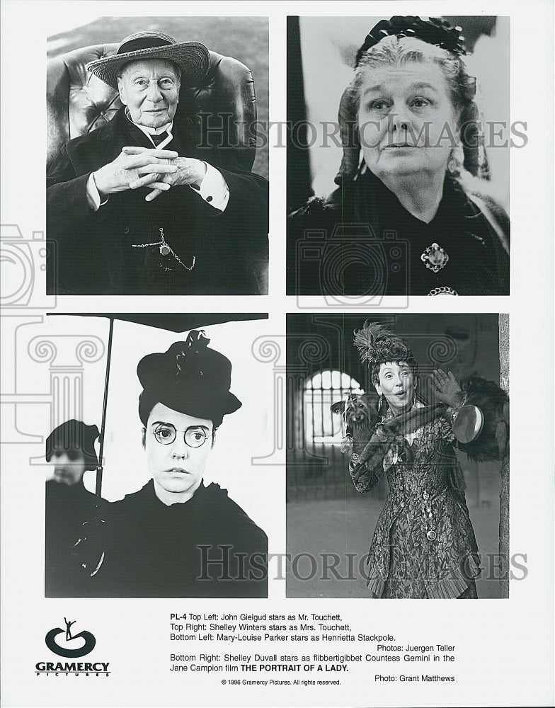 1996 Press Photo John Gielgud, Shelley Winters star in &quot;The Portrait of a Lady&quot; - Historic Images