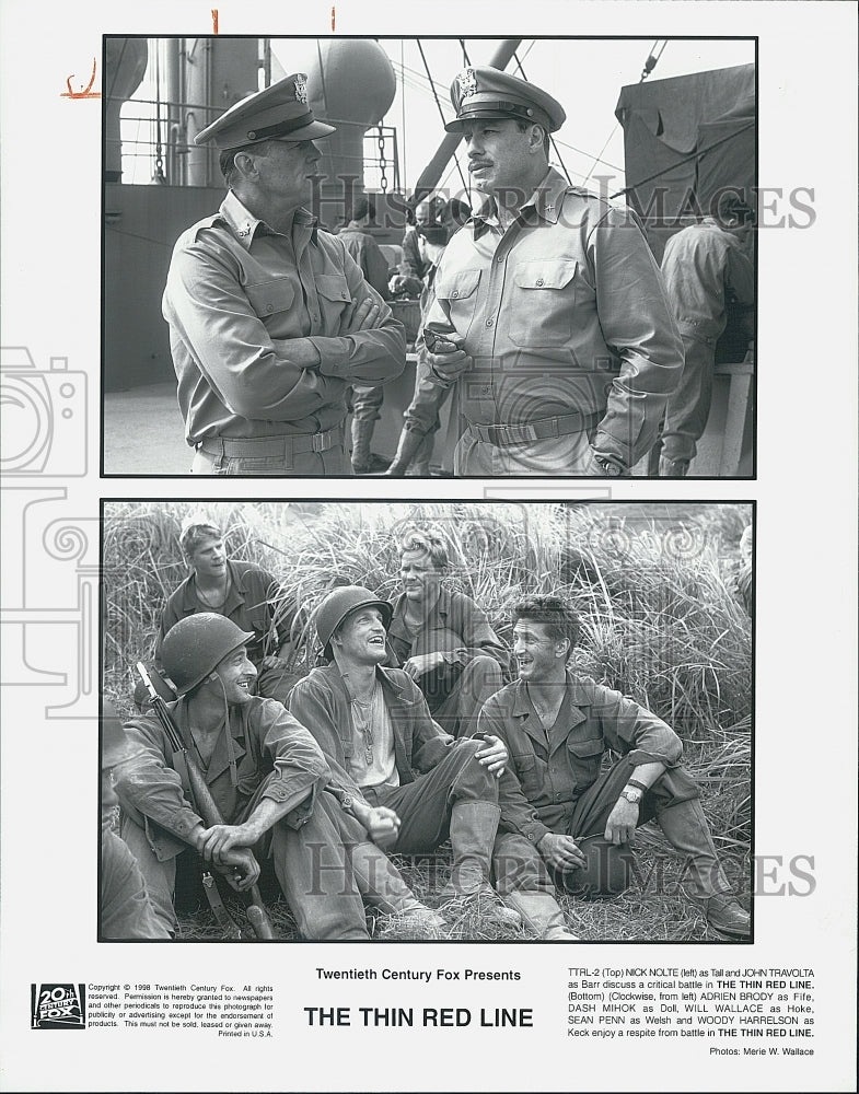 1998 Press Photo Nick Nolte, John Travolta, Adrien Brody In &quot;The Thin Red Line&quot; - Historic Images