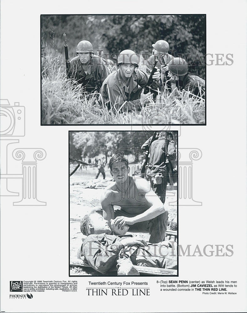 1998 Press Photo Actors Sean Penn and Jim Caviezel in &quot;The Thin Red Line&quot; - Historic Images