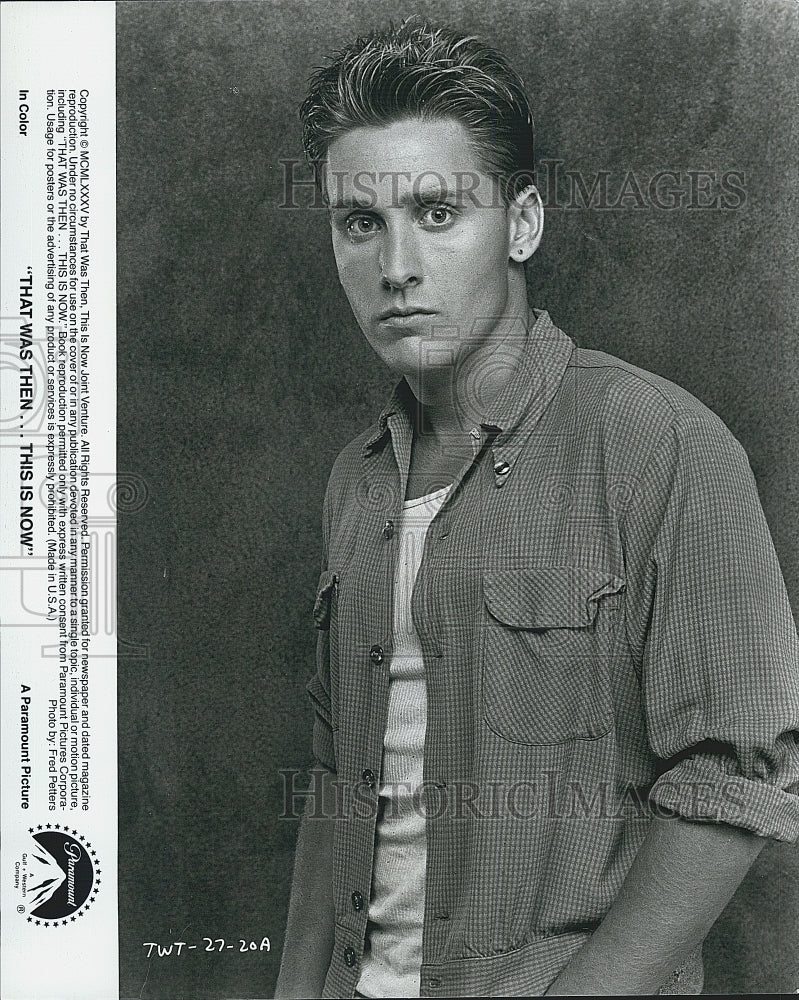 1985 Press Photo Emilio Estevez In Movie "That Was Then...This Is Now" - Historic Images