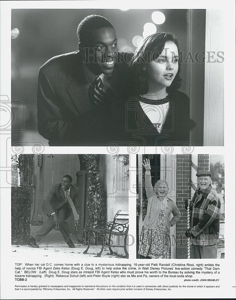 1997 Press Photo Ricci, Doug, Scull, And Boyle In Movie "That Darn Cat" - Historic Images