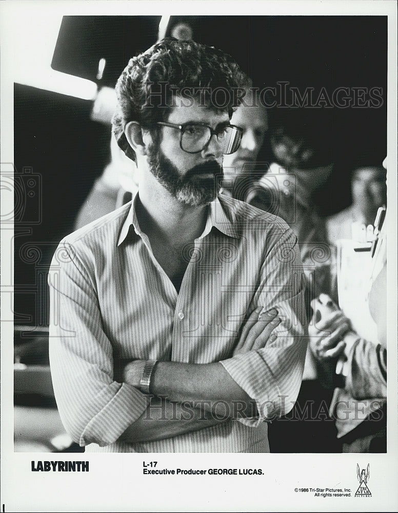 1986 Press Photo George Lucas Executive Producer of &quot;Labyrinth&quot; - Historic Images