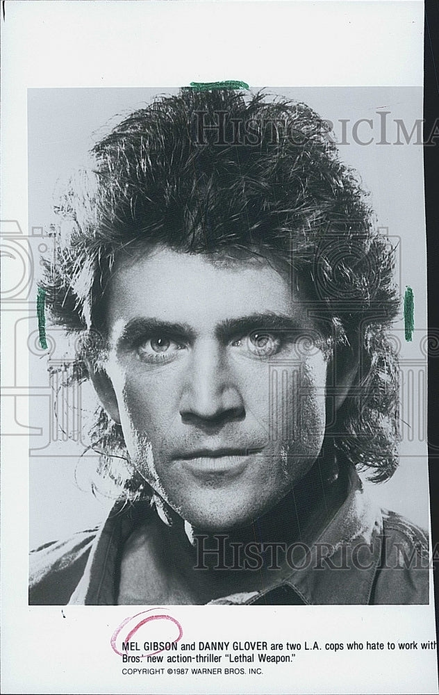 1987 Press Photo Mel Gibson in &quot;Lethal Weapon&quot; - Historic Images