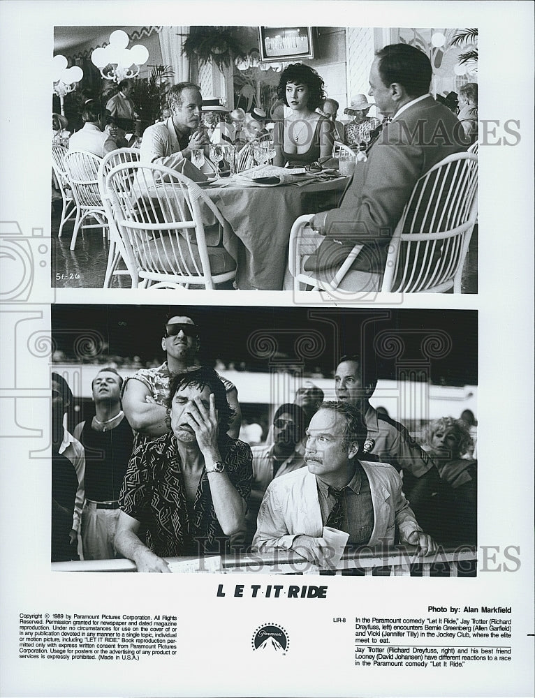 1989 Press Photo Richard Dreyfuss Allen Garfield Jennifer Tilly in &quot;Let it Ride&quot; - Historic Images