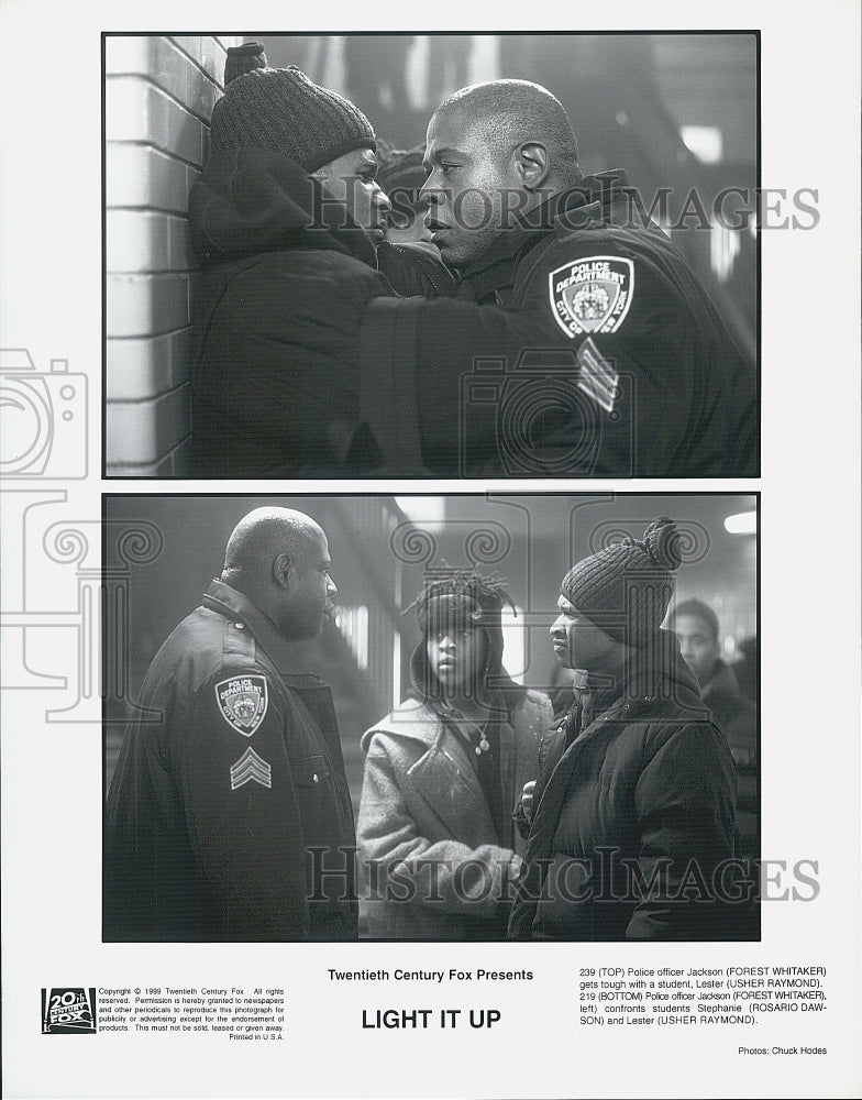 1999 Press Photo F. Whitaker, Usher Raymond, Rosario Dawson "Light It Up" - Historic Images