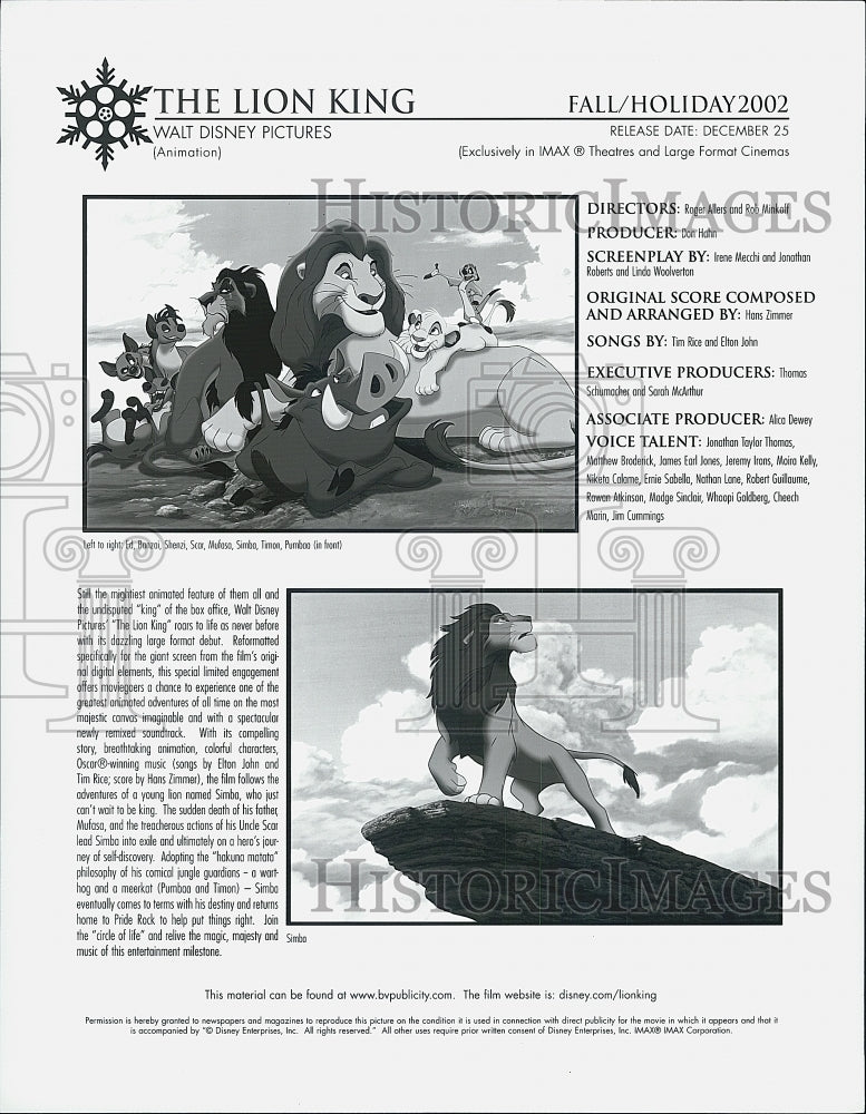 2002 Press Photo Scenes from Film &quot;The Lion King&quot; - Historic Images