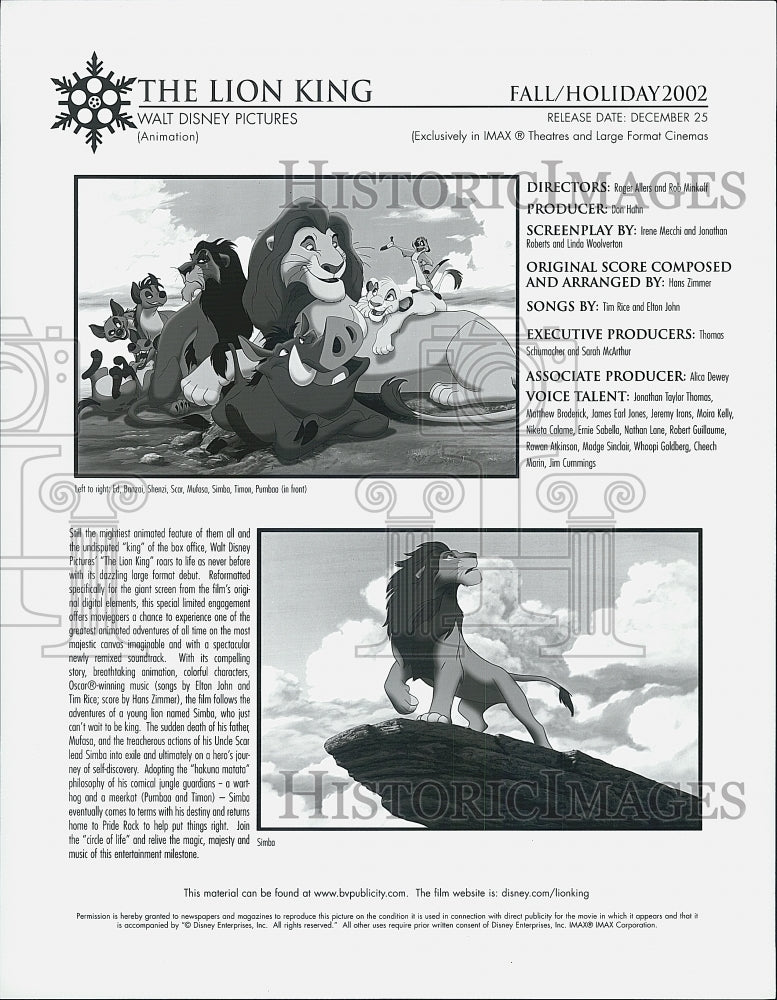 2002 Press Photo Scenes from Film "The Lion King" - Historic Images
