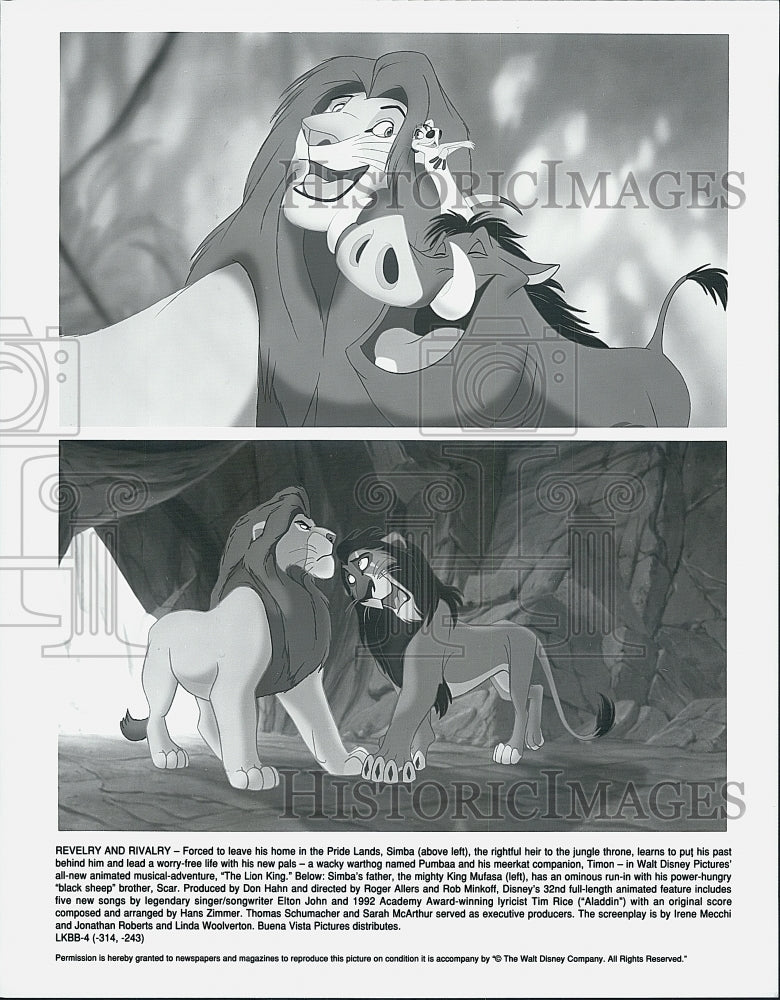 Press Photo Simba Timon and Pumbaa Characters in "The Lion King" - Historic Images