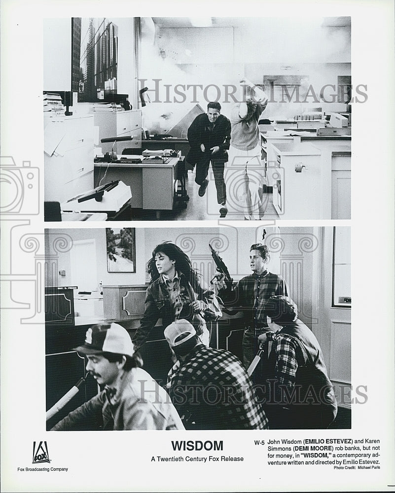 1987 Press Photo Emilio Estevez, Demi Moore &quot;Wisdom&quot; - DFPG68533 - Historic Images