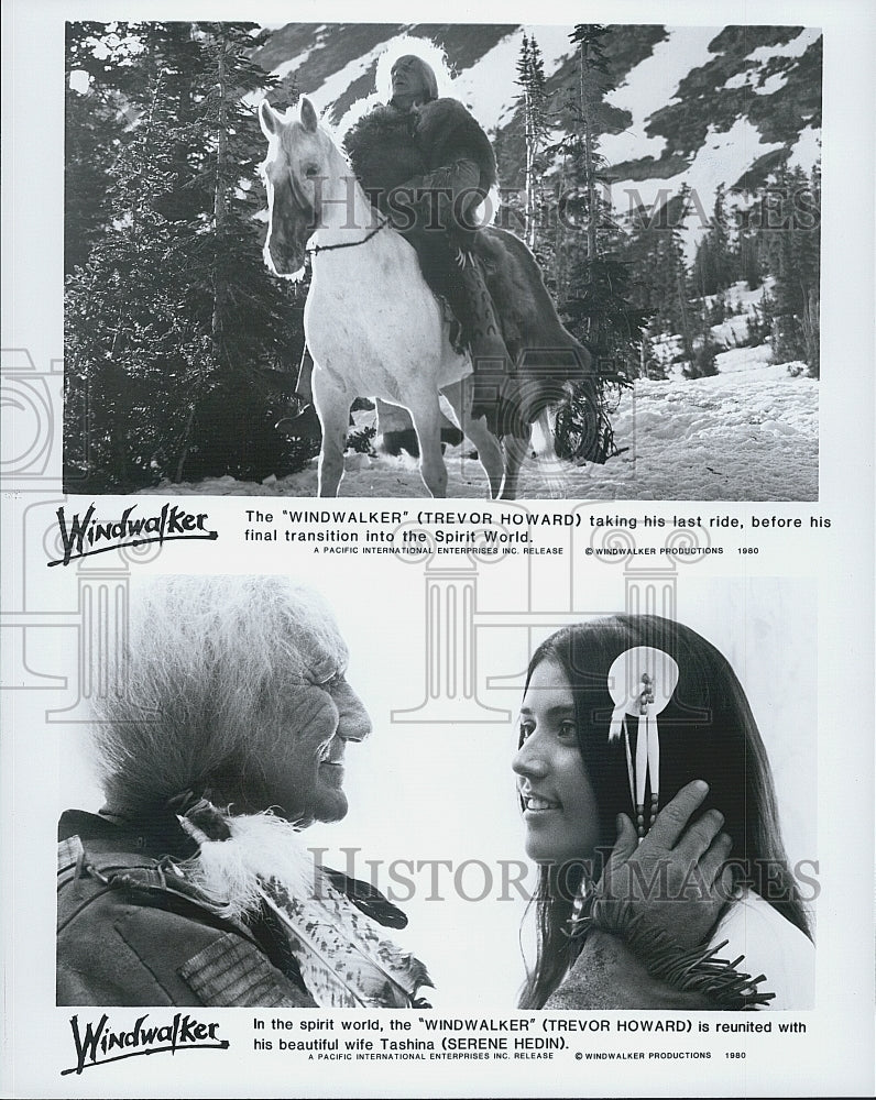 1980 Press Photo  &quot;Windwalker&quot; Trevor Howard,Serene Hedin - Historic Images