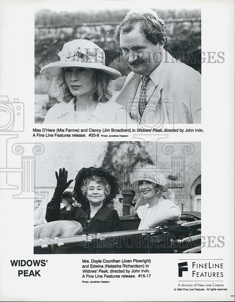 1994 Press Photo  &quot;Widows&#39; Peak&quot; J Plowright,J Broadbent,Mia Farrow,N Richardson - Historic Images