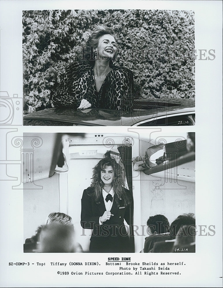 1989 Press Photo Donna Dixon &amp; Brooke Sheilds Star In Speed Zone - Historic Images