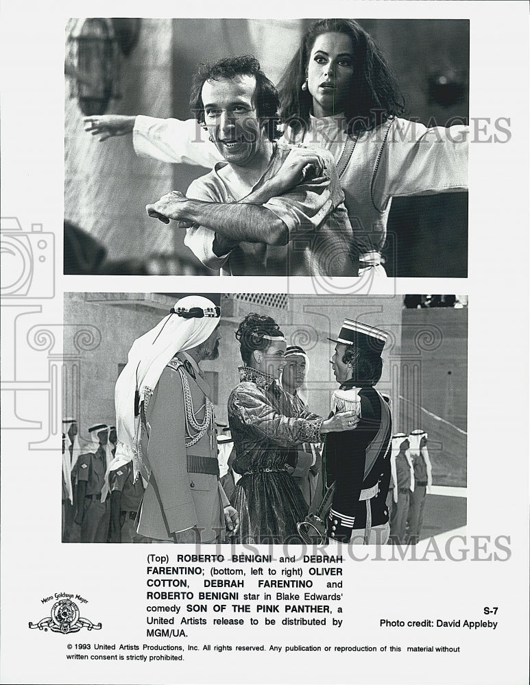 1993 Press Photo Robert Benigni And Debrah Farentino  "Son Of The Pink Panther" - Historic Images