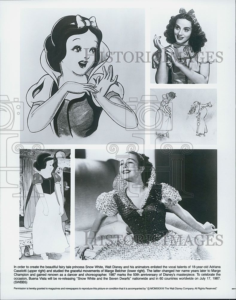 1987 Press Photo &quot;Snow White &amp; the Seven Dwarfs&quot; A Caseloti,M Belcher - Historic Images