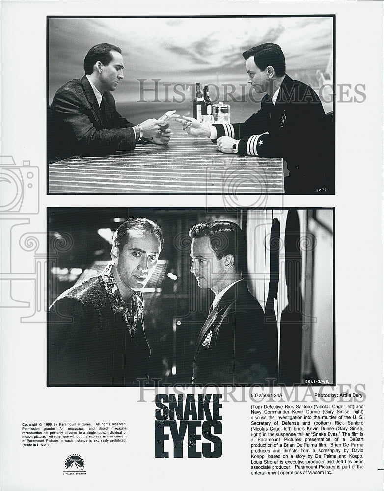 1998 Press Photo &quot;Snake Eyes&quot; Gary Sinise,Nicolas Cage - Historic Images