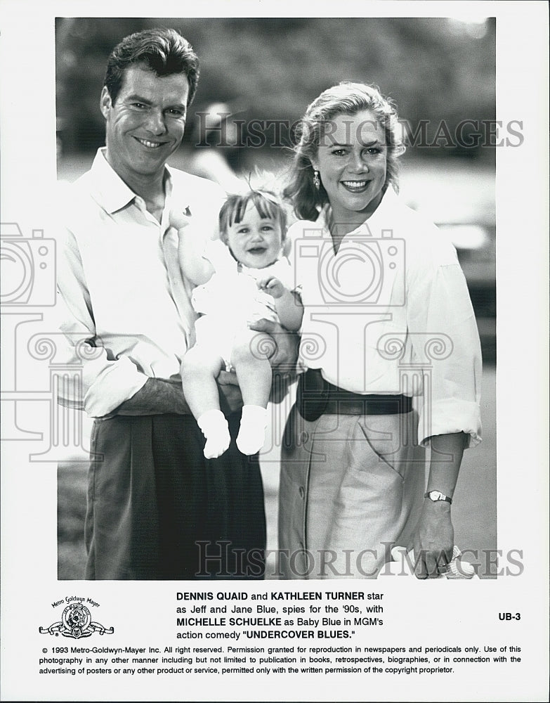 1993 Press Photo Dennis Quaid, Kathleen Turner "Undercover Blues" - Historic Images