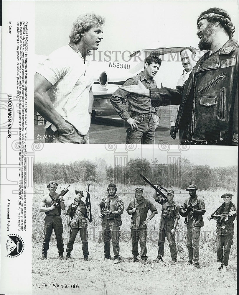 Press Photo Fred Ward, Michael Dudikoff And Randall Cobb In "Uncommon Valor" - Historic Images