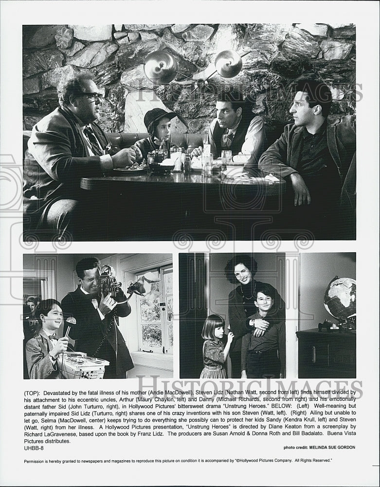 1995 Press Photo Actors Andie MacDowell And Nathan Watt In "Unstrung Heroes" - Historic Images