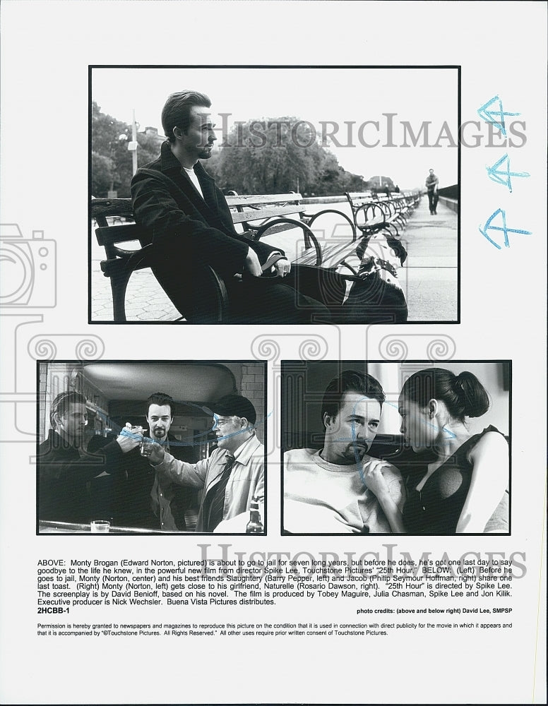 2002 Press Photo Edward Norton, Barry Pepper, Rosario Dawson Star In &quot;25th Hour&quot; - Historic Images