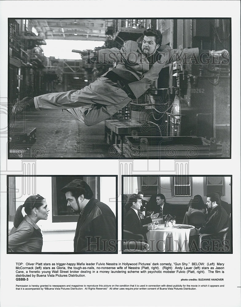 2000 Press Photo Actors Oliver Platt, Mary McCormack And Andy Lauer In &quot;Gun Shy&quot; - Historic Images