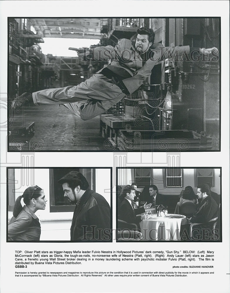 2000 Press Photo Actors Oliver Platt, Mary McCormack And Andy Lauer In "Gun Shy" - Historic Images