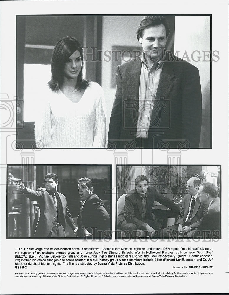 2000 Press Photo &quot;Gun Shy&quot;Liam Neeson,Sandra Bullock,M DeLorenzo,J Zuniga - Historic Images