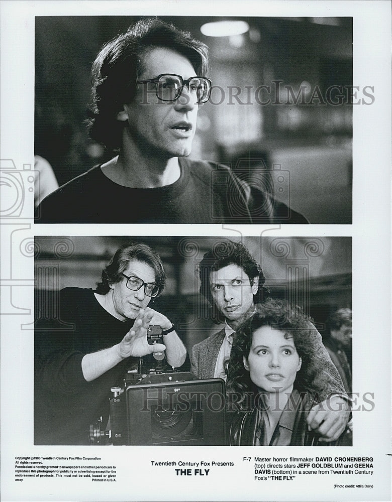 1986 Press Photo Director David Cronenberg; Actors Jeff Goldblum and Geena Davis - Historic Images