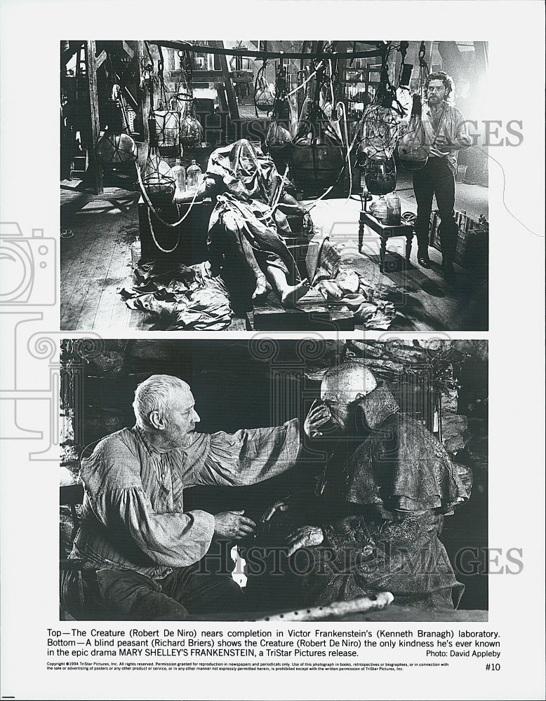 1994 Press Photo Robert De Niro, Kenneth Branagh, Richard Briers "Frankenstein" - Historic Images