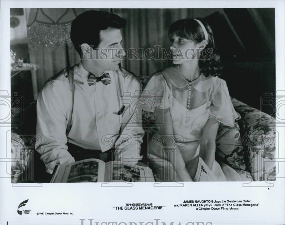 1987 Press Photo Actor James Naughton, Karen Allen in &quot;The Glass Menagerie&quot; - Historic Images