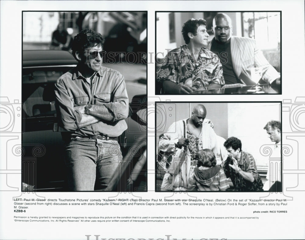 1996 Press Photo Director Glaser With Actors O'Neal & Capra In "Kazaam" - Historic Images