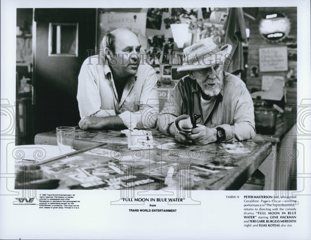 1988 Press Photo &quot;Full Moon in Blue Water&quot; P Masterson directs Burgess Meredith - Historic Images