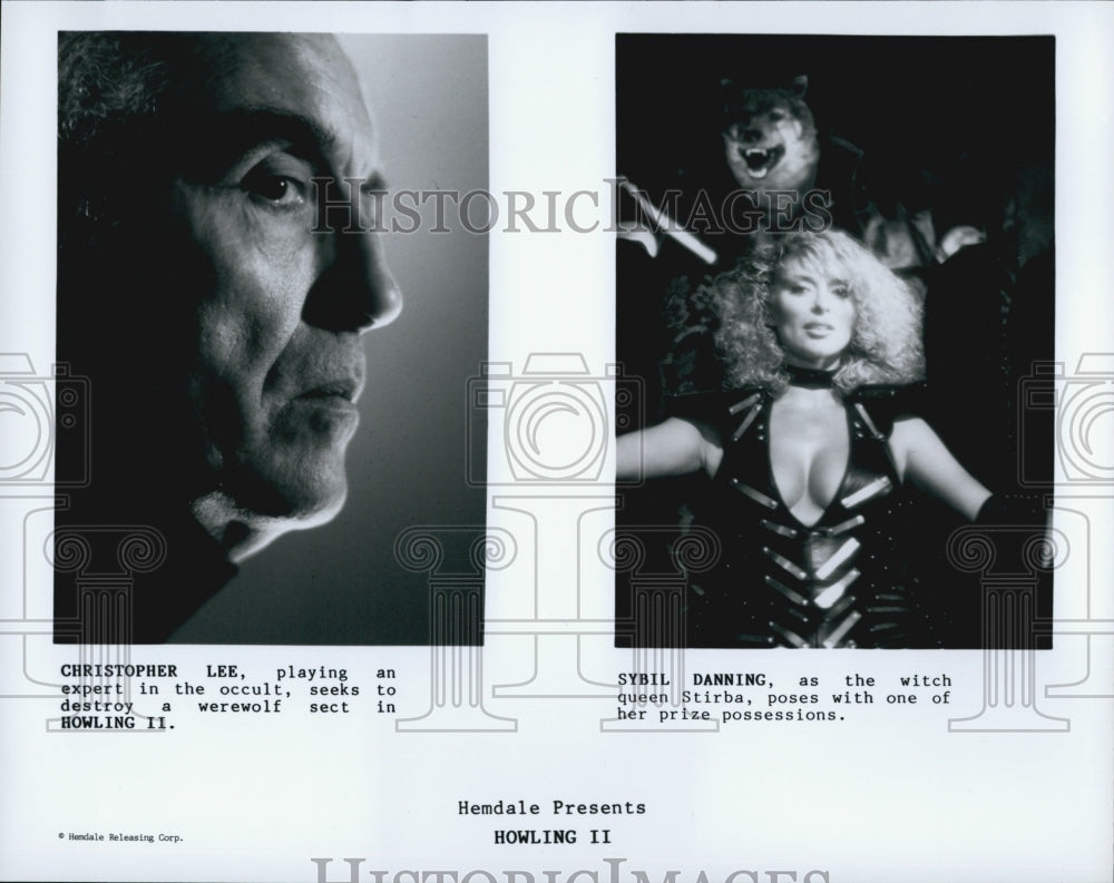 1985 Press Photo Actors Christopher Lee And Sybil Danning In Film &quot;Howling II&quot; - Historic Images