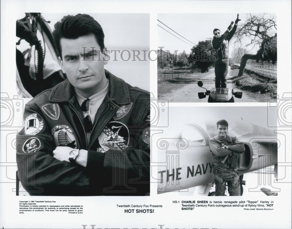 1991 Press Photo  &quot;Hot Shots!&quot; starring Charlie Sheen, - Historic Images