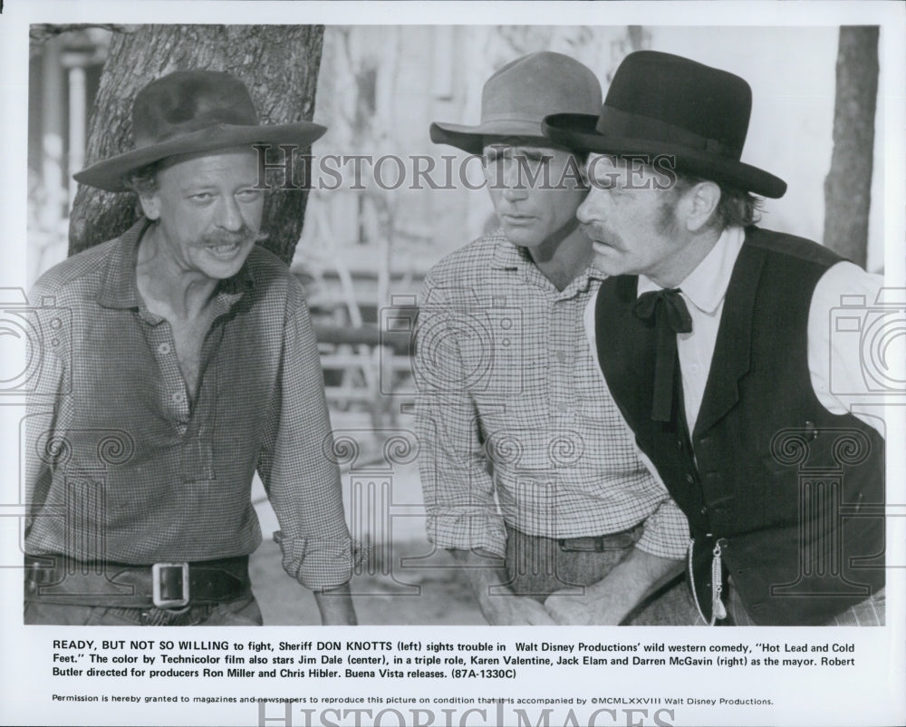 1978 Press Photo "Hot Lead and Cold Feet"Don Knotts,Darren McGavin,Jack Elam - Historic Images
