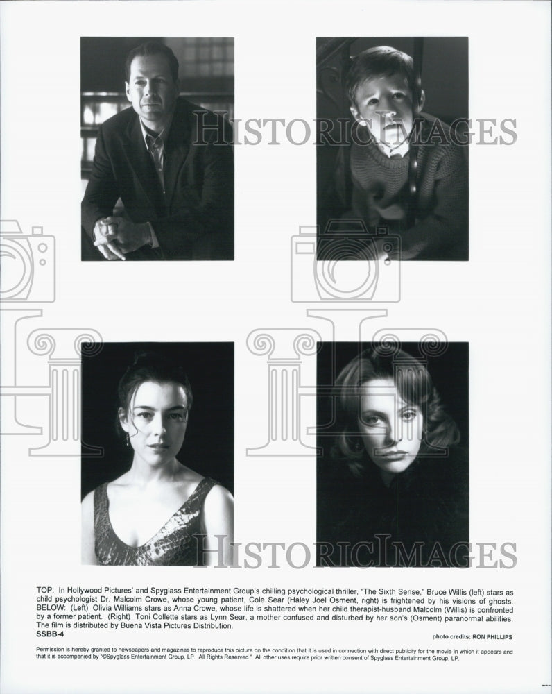 1999 Press Photo Bruce Willis, Olivia Williams, Toni Collette "The Sixth Sense" - Historic Images