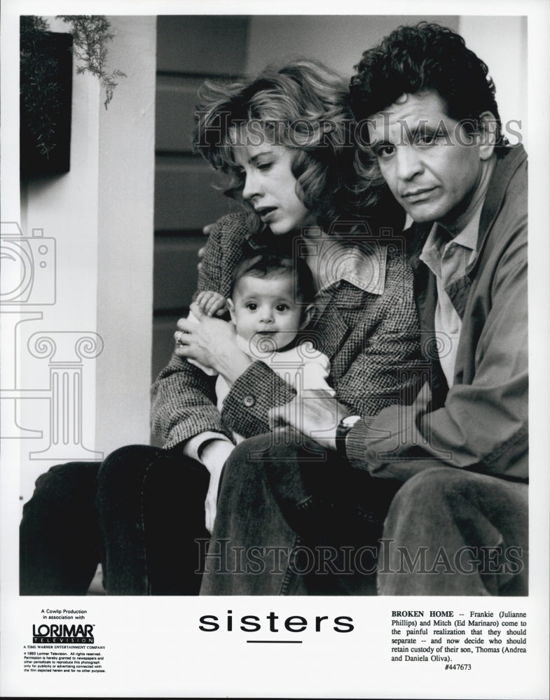 1993 Press Photo Actress Julianne Phillips, Ed Marinaro on "Sisters" NBC TV - Historic Images