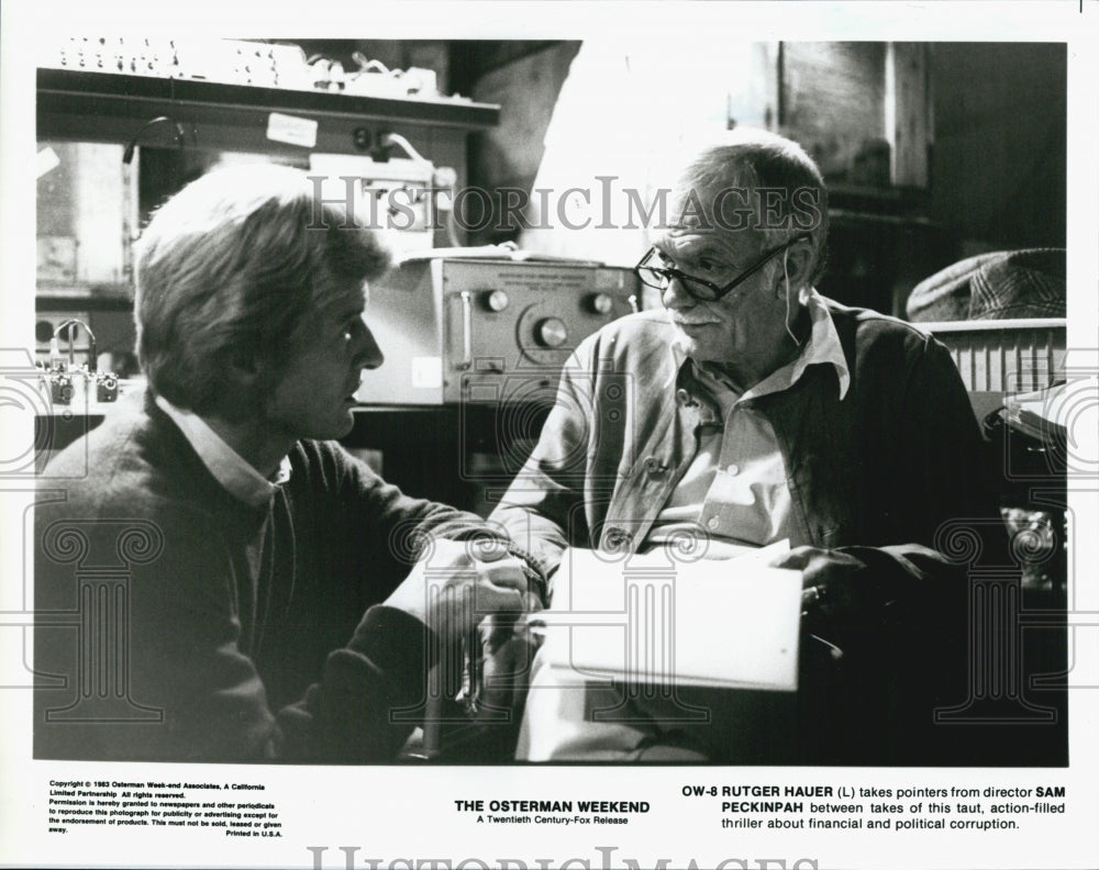 1983 Press Photo Rutger Hauer &amp; Sam Peckinpah in &quot;the Osterman Weekend&quot; - Historic Images