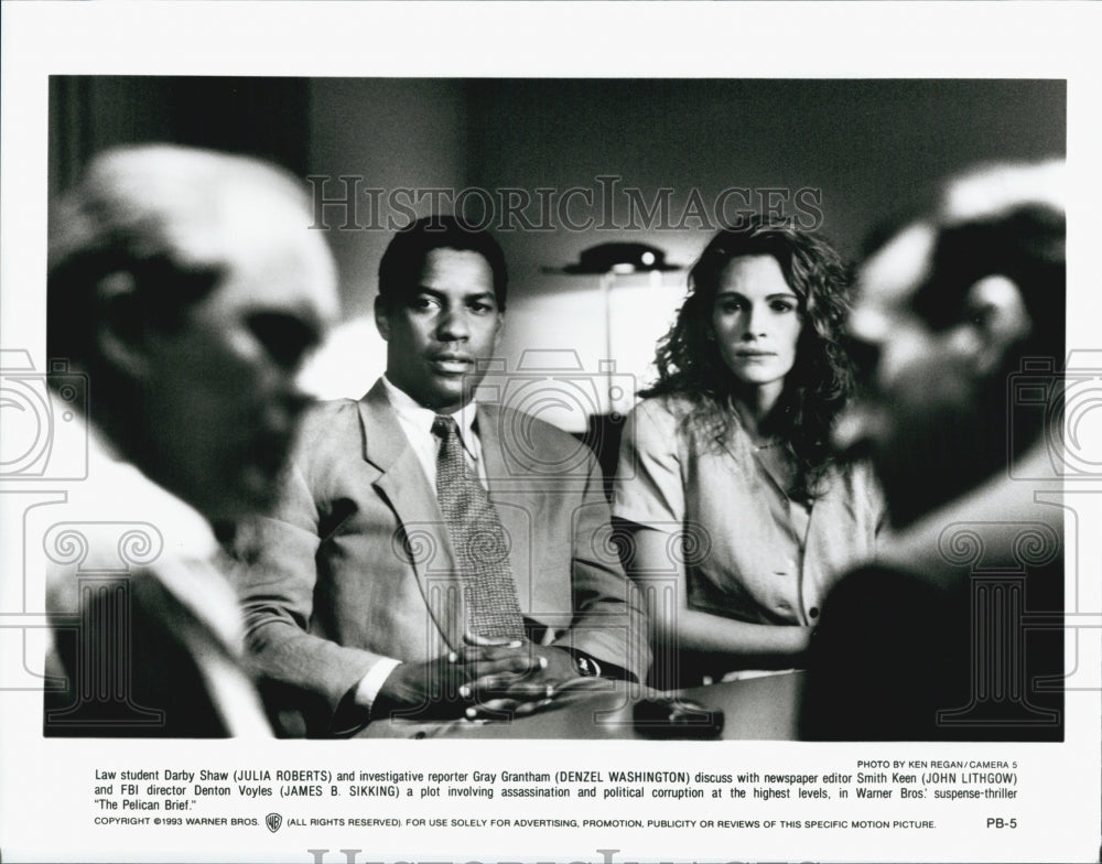 1993 Press Photo Actor Denzel Washington, Julia Roberts in &quot;The Pelican Brief&quot; - Historic Images