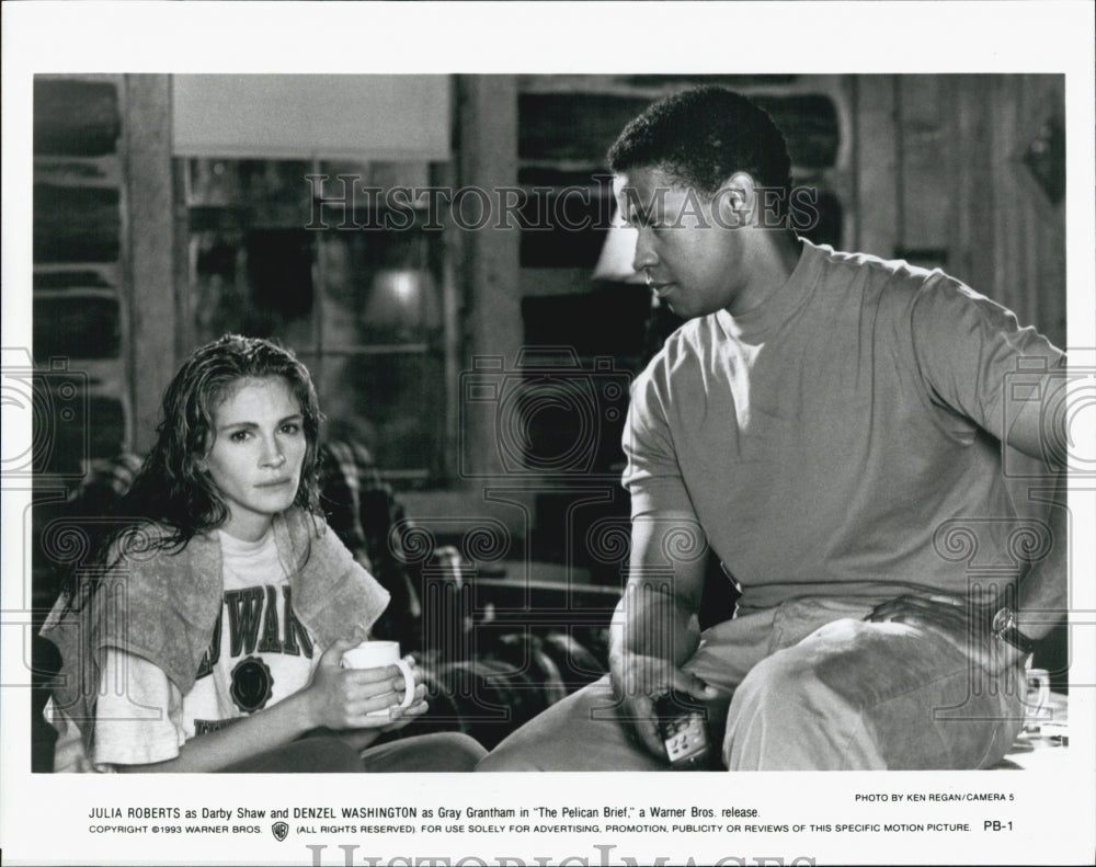 1993 Press Photo Actress Julia Roberts, Denzel Washington in &quot;The Pelican Brief&quot; - Historic Images