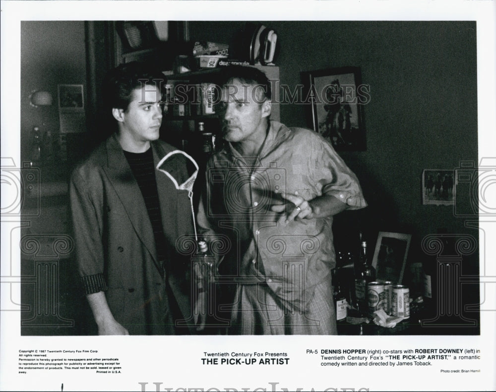1987 Press Photo Robert Downey, Dennis Hopper "The Pick-Up Artists" - Historic Images