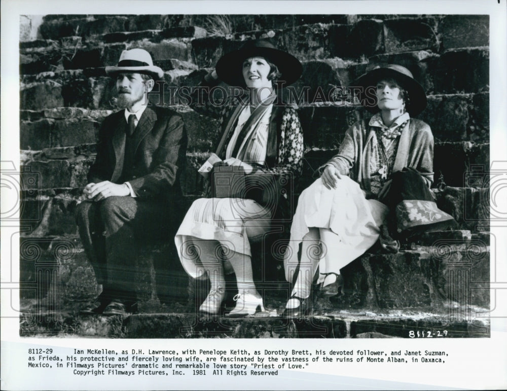 1981 Press Photo Ian McKellen, Penelope Keith, Janet Suzman In "Priest Of Love" - Historic Images
