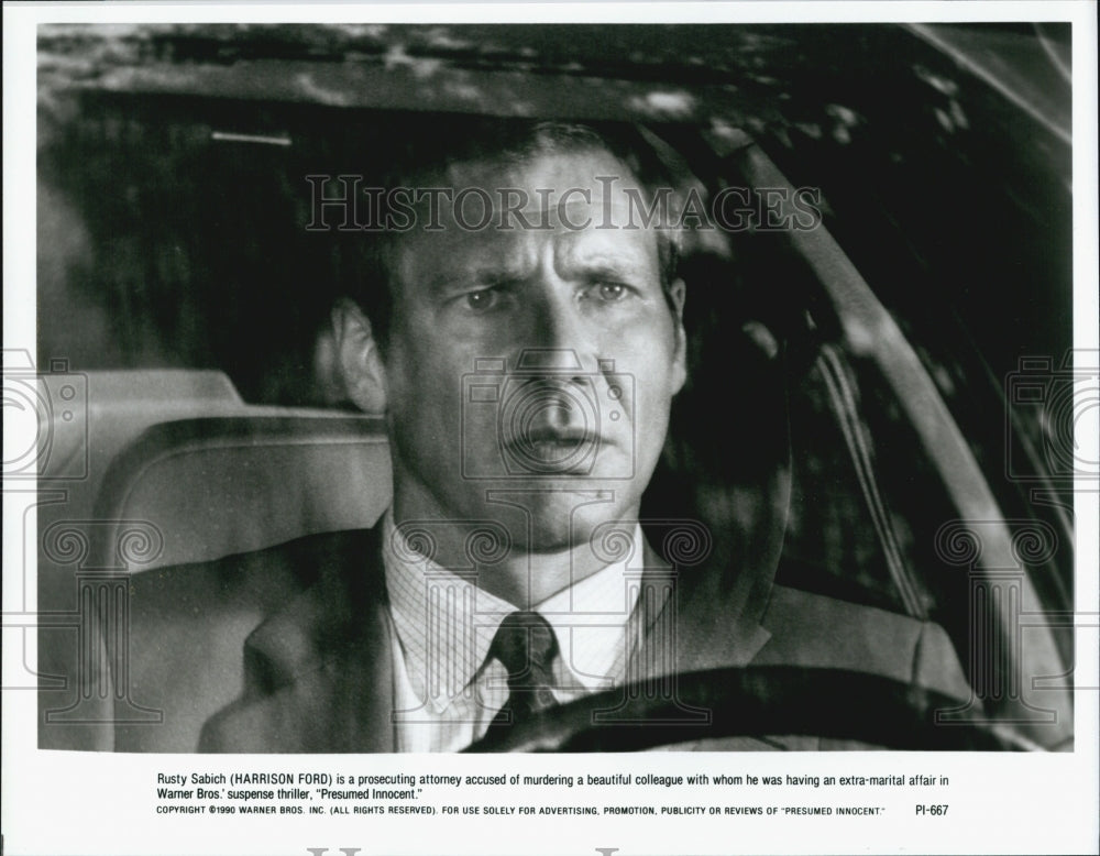 1990 Press Photo Actor Harrison Ford In Suspense Thriller "Presumed Innocent" - Historic Images