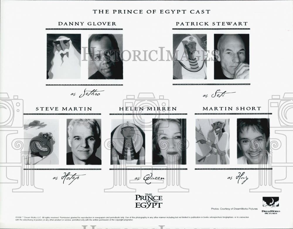 1998 Press Photo Glover, Stewart, Martin, Mirren And Short  In "Prince Of Egypt" - Historic Images