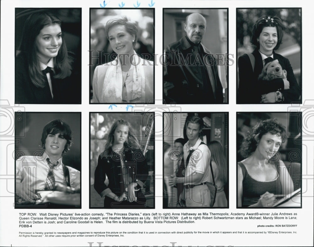 2001 Press Photo Cast Of Film The Princess Diaries - Historic Images