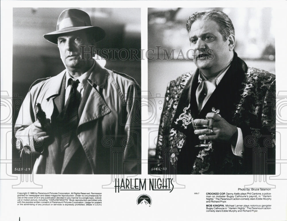 1989 Press Photo Actor Danny Aiello, Michael Lerner in &quot;Harlem Nights&quot; Film - Historic Images