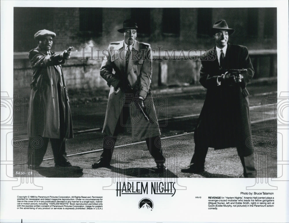 1989 Press Photo &quot;Harlem Nights&quot; Arsenio Hall, Miguel Nunez, Eddie Smith - Historic Images