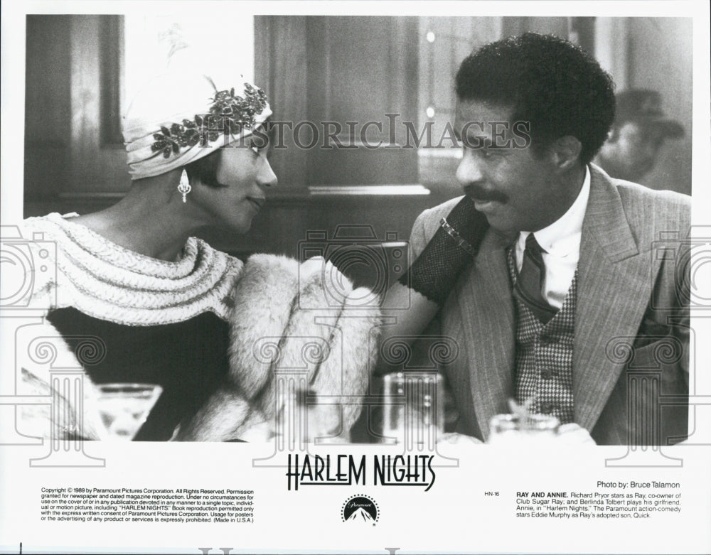 1989 Press Photo Actress Berlinda Tolbert, Richard Pryor in &quot;Harlem Nights&quot; Film - Historic Images