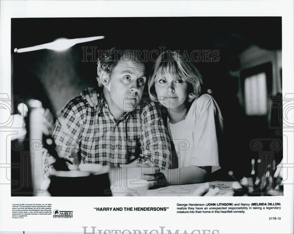 1987 Press Photo &quot;Harry and the Hendersons&quot; John Lithgow &amp; Melinda Dillon - Historic Images