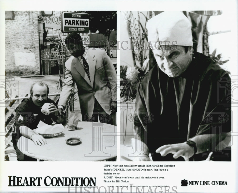 1990 Press Photo "Heart Condition" Bob Hoskins & Denzel Washington - Historic Images